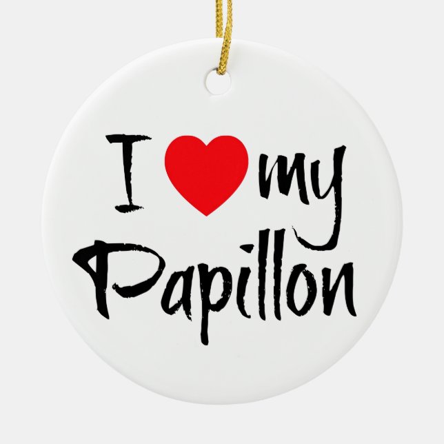 Jag älskar min papillon Hund Julgransprydnad Keramik (Framsidan)