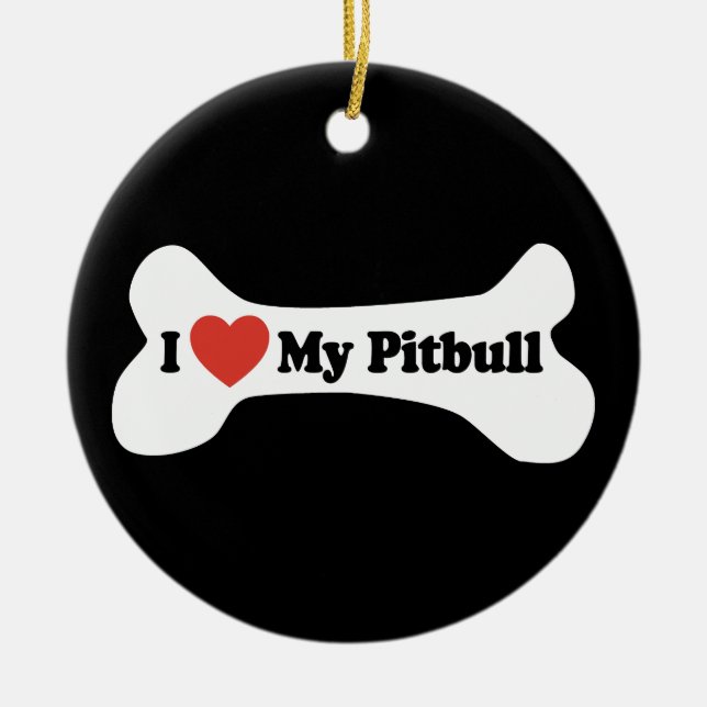 Jag älskar min Pitbull - hundben Julgransprydnad Keramik (Framsidan)
