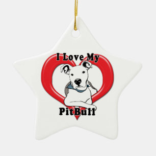 Jag älskar min PitBull logotyp Julgransprydnad Keramik
