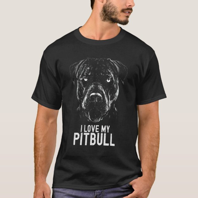 Jag älskar min Pitbull  Pitbull  Pitbull Ansikte P T Shirt (Framsida)