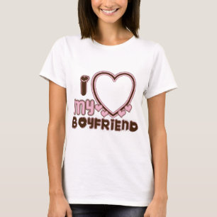 Jag älskar min pojkvän anpassad foto hjärta brun r t shirt
