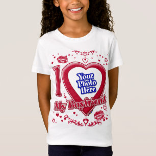 Jag älskar min pojkvän foto röda hjärtan t shirt