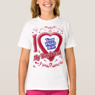 Jag älskar min pojkvän foto röda hjärtan t-shirt