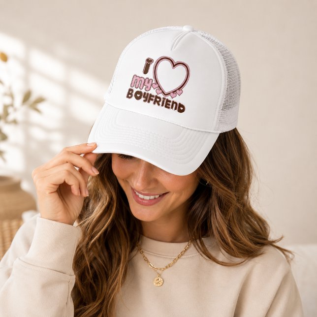 Jag älskar min pojkvän hjärta Brun Rosa mössa Keps (Skapare uppladdad)