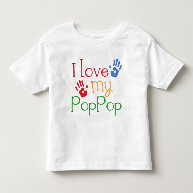 Jag älskar min PopPop (Handprints) Tee Shirt (Framsida)