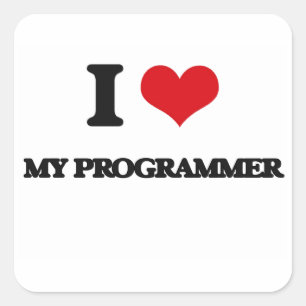 Jag älskar min programmerare fyrkantigt klistermärke