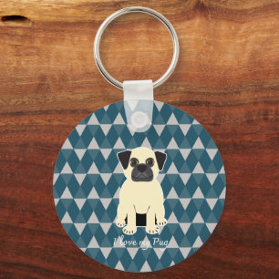 Jag älskar min Pug, Blå diamanter mönster Nyckelring