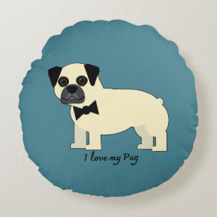 Jag älskar min Pug Rund Kudde