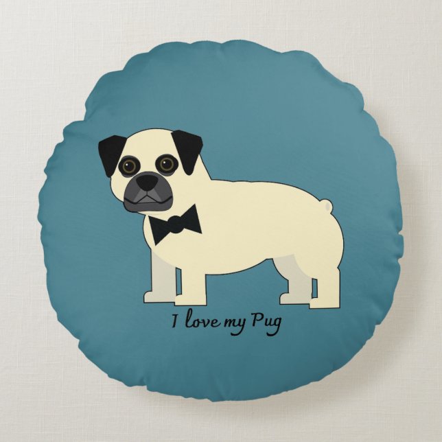 Jag älskar min Pug Rund Kudde (Framsidan)