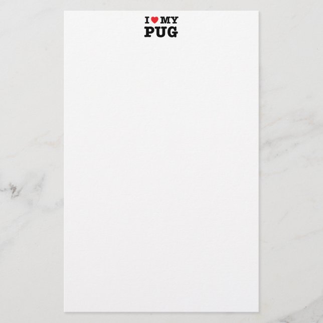 Jag älskar min Pug Stationery Brevpapper (Framsida)