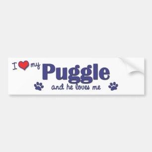 Jag älskar min Puggle (den Male hunden) Bildekal