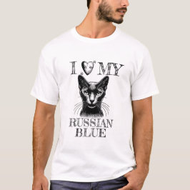 Jag älskar min ryska blå, kattavtryck svarta t shirt