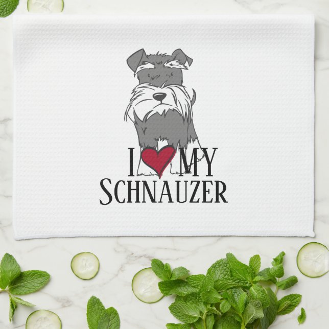 Jag älskar min Schnauzer Kökshandduk (Vikta)