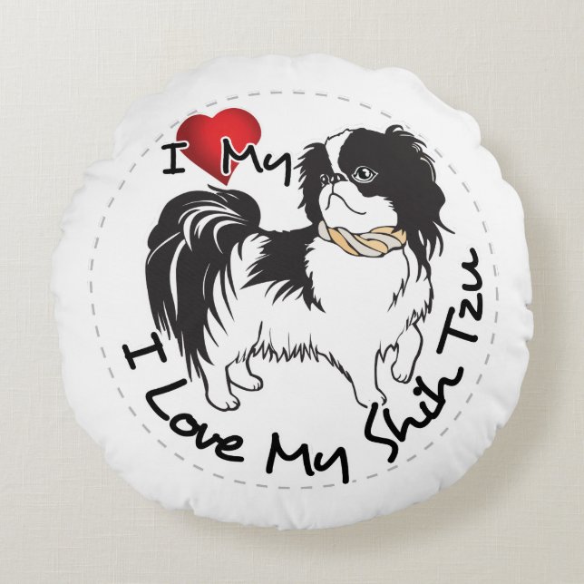 Jag älskar min Shih Tzu hund Rund Kudde (Framsidan)