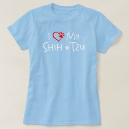Jag älskar min Shih Tzu röda hjärta tass bebis blå T Shirt