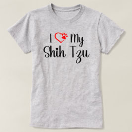 Jag älskar min Shih Tzu röda hjärta tass hundälska T Shirt