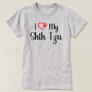 Jag älskar min Shih Tzu röda hjärta tass hundälska T Shirt