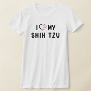 Jag älskar min Shih Tzu rosa tass hjärta hund T Shirt