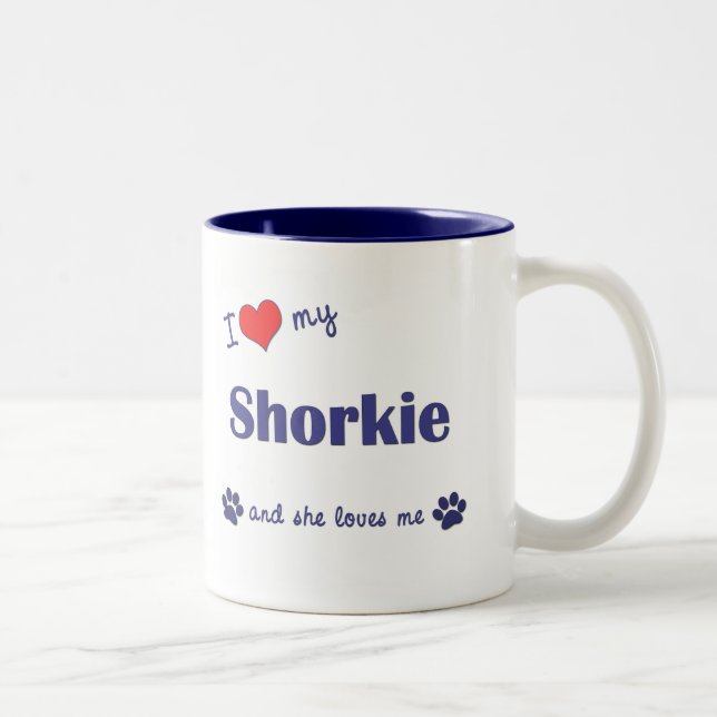 Jag älskar min Shorkie (den kvinnliga hunden) Två-Tonad Mugg (Höger)