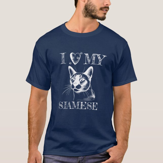 Jag älskar min siames, Kattavtryck vita T Shirt (Framsida)