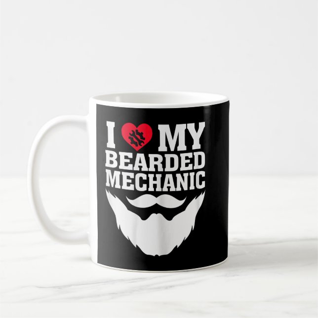 Jag älskar min skäggiga mekaniker kaffemugg (Vänster)
