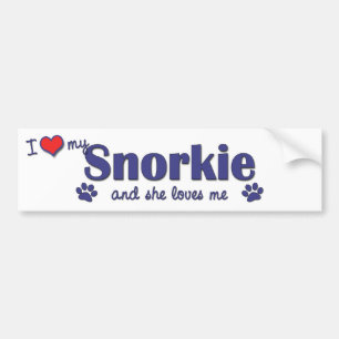 Jag älskar min Snorkie (den kvinnliga hunden) Bildekal