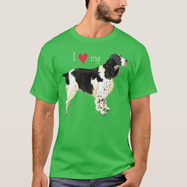 Jag älskar min Spaniel för den engelska springeren T-shirt (Framsida)
