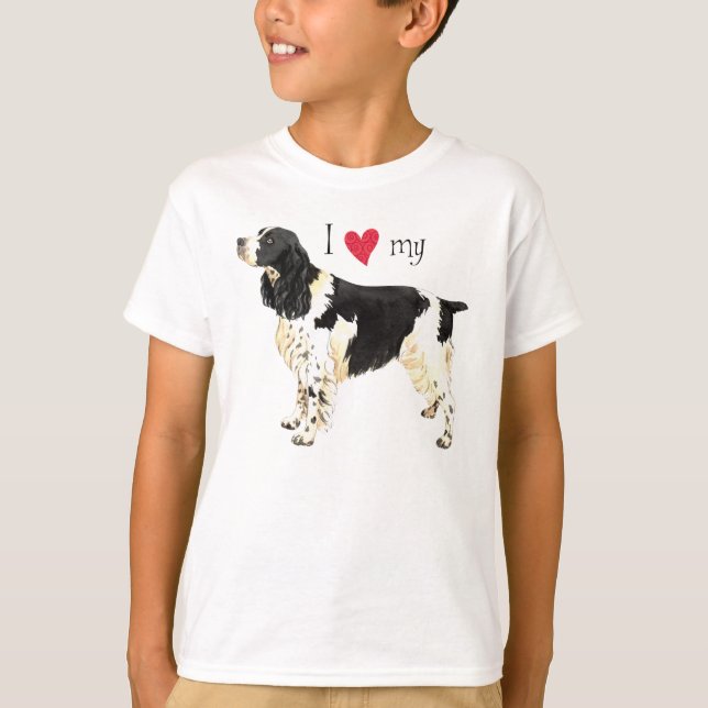 Jag älskar min Spaniel för den engelska springeren T-shirt (Framsida)