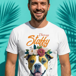 Jag älskar min Staffy Pitbull Blomsterkrona Hundäl T Shirt