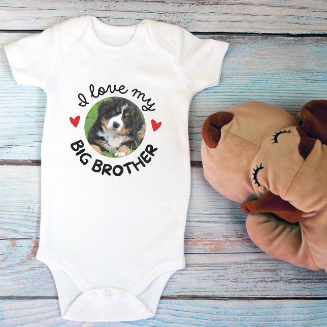 "Jag älskar min storebror" med anpassad hundfoto T Shirt ("I Love My Big Brother" with Custom Dog Photo Baby Bodysuit)