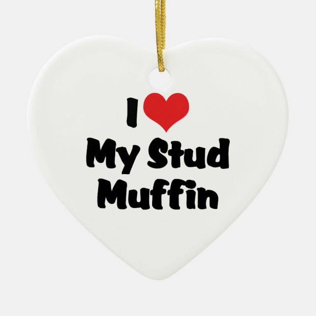 Jag älskar min stud muffinsprydnad julgransprydnad keramik (Framsidan)