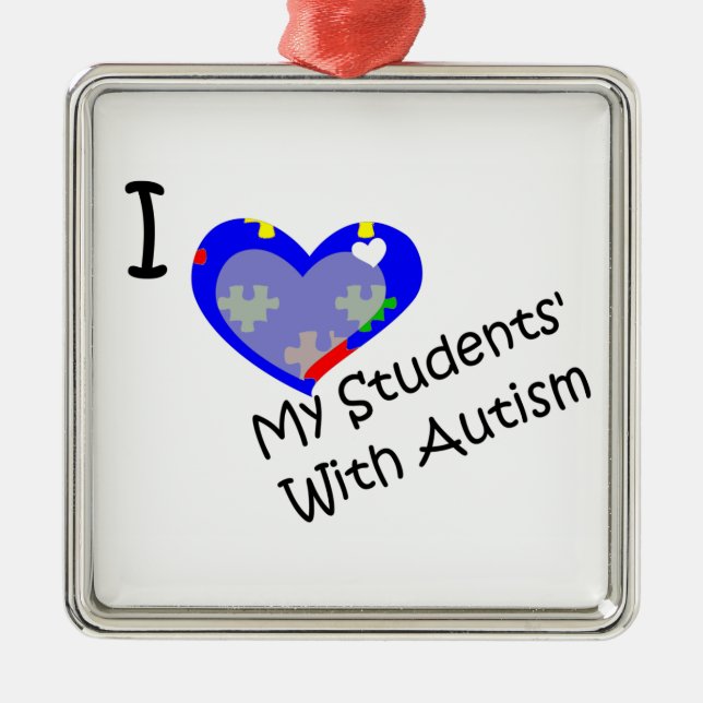 Jag älskar min studenter med Autismlärareprydnaden Julgransprydnad Metall (Framsidan)