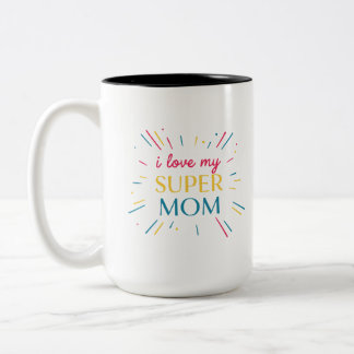 Jag älskar min super mamma färgrik typografi kaffe Två-Tonad mugg