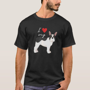 Jag älskar min svart & vit fransk bulldogg hund t shirt