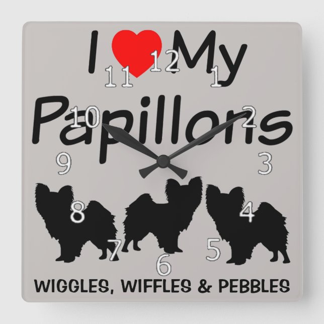 Jag älskar min tre Papillon som hundar tar tid på Fyrkantig Klocka (Framsida)