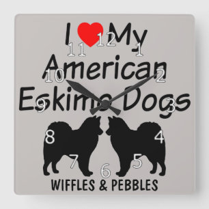 Jag älskar min två amerikaneskimåhundar fyrkantig klocka
