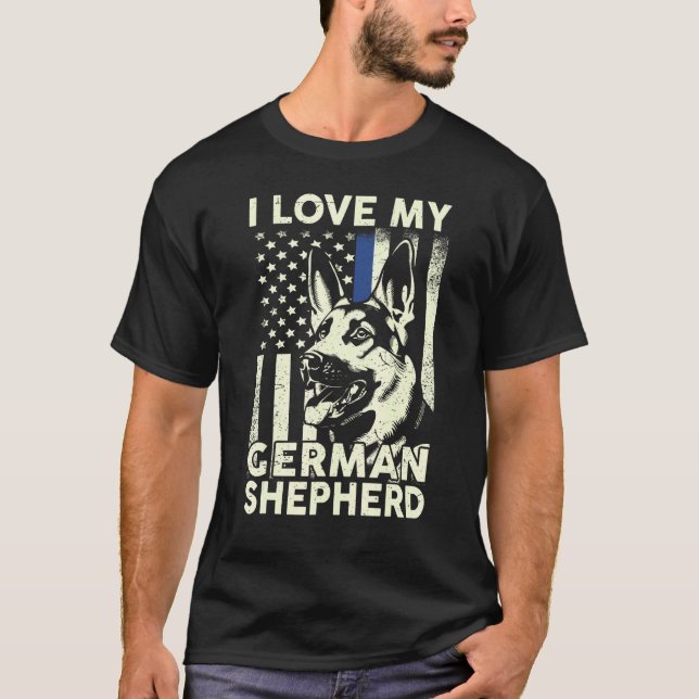 Jag älskar min tyska herde Thin Blue Line K9 Schut T Shirt (Framsida)