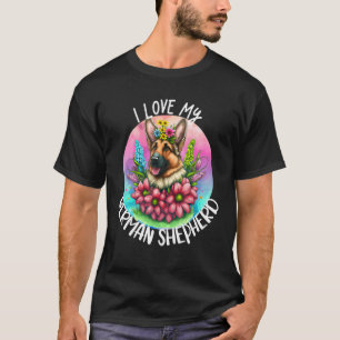 Jag älskar min tyska schäferhund mamma blommor val t shirt