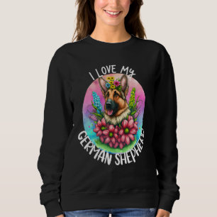 Jag älskar min tyska schäferhund mamma blommor val t shirt