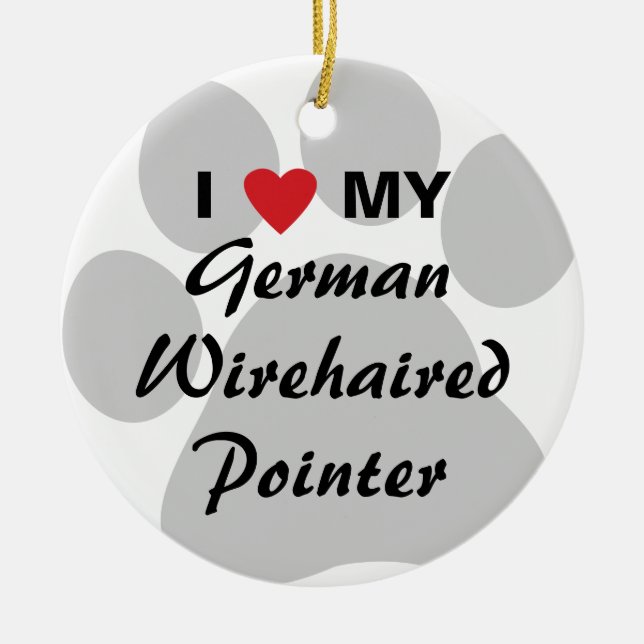 Jag älskar min tyska Wirehaired pekare Julgransprydnad Keramik (Framsidan)