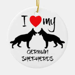 Jag älskar mina två tyska Shepherd Hundar Julgransprydnad Keramik