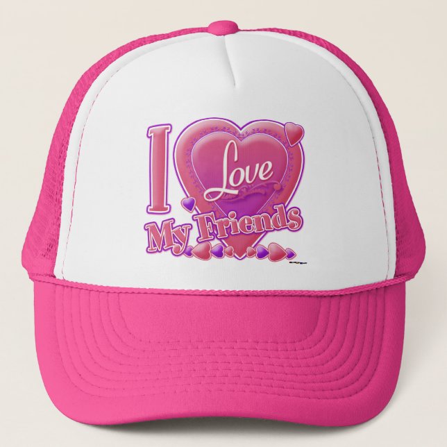 Jag älskar mina vänner rosa/lila - hjärta truckerkeps (Framsida)