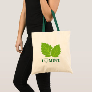 Jag älskar mint bärkasse med grönt örblad logo tygkasse