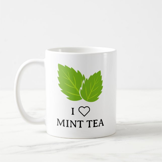 Jag älskar mintte-mugg med grönt örblad logo kaffemugg (Vänster)