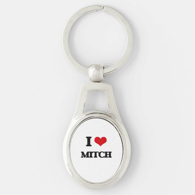 Jag älskar Mitch Ovalt Silverfärgad Nyckelring (Framsidan)