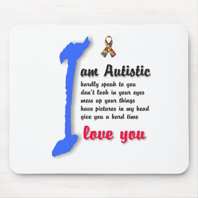 Jag älskar mitt barn med autism - unik mousepad musmatta (Framsidan)