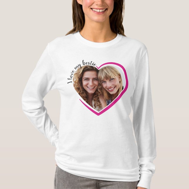 Jag älskar mitt Besties Pink Heart Photo T Shirt (Framsida)