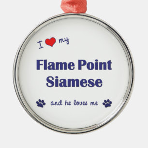 Jag älskar mitt flammar pekar Siamese (den Male Julgransprydnad Metall