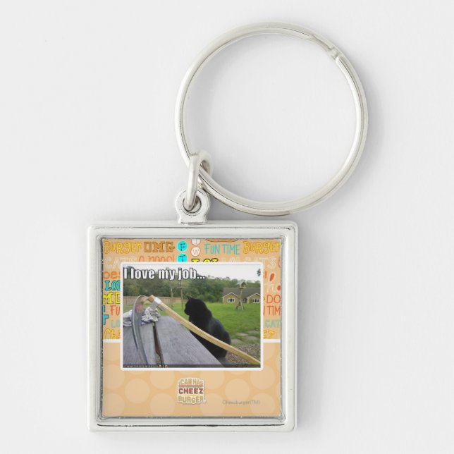 Jag älskar mitt jobb fyrkantig silverfärgad nyckelring (Framsidan)