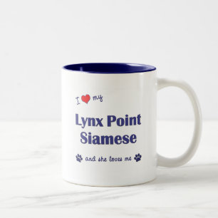 Jag älskar mitt lodjur pekar Siamese (den Två-Tonad Mugg